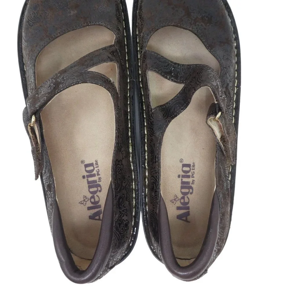 Alegria Jil-562 Mary Jane Brown Leather Paisley Comfort Shoes Womens EU 40 US 10